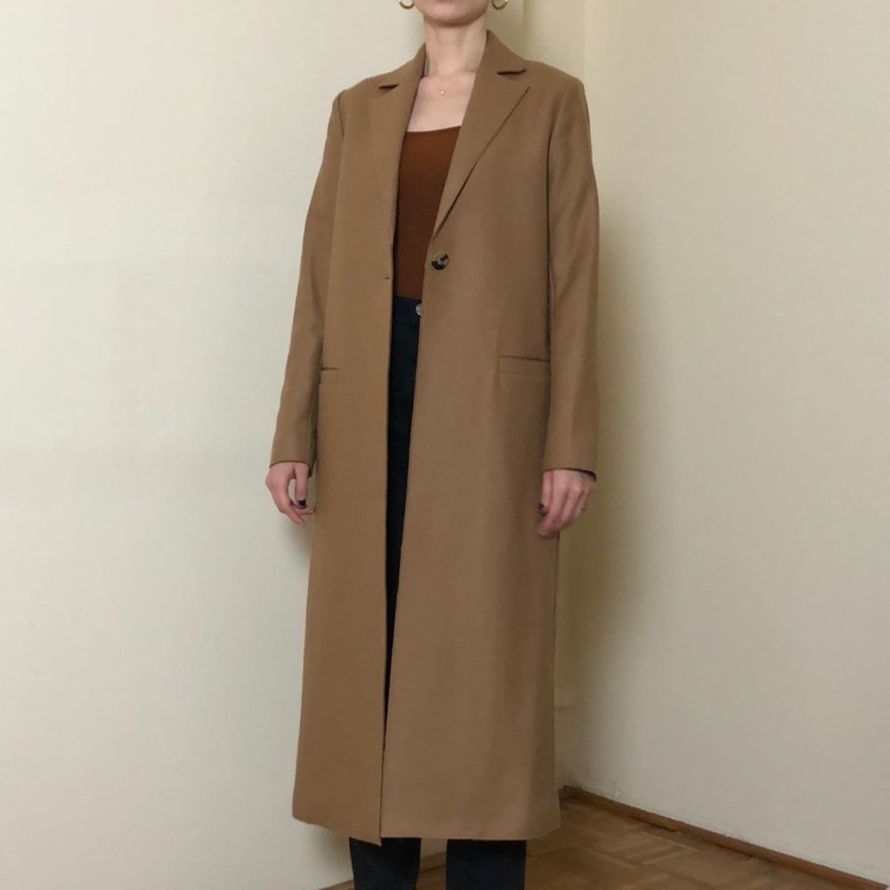 & Other Stories Wool Blend Camel Long Coat US 2